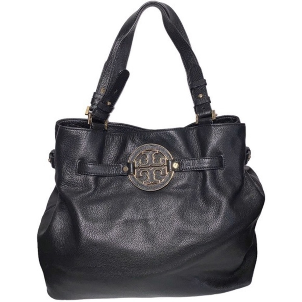 ***FREE SHIP ***Tory Burch Black Pebbled Leather Large Amanda Shoulder Tote Bag